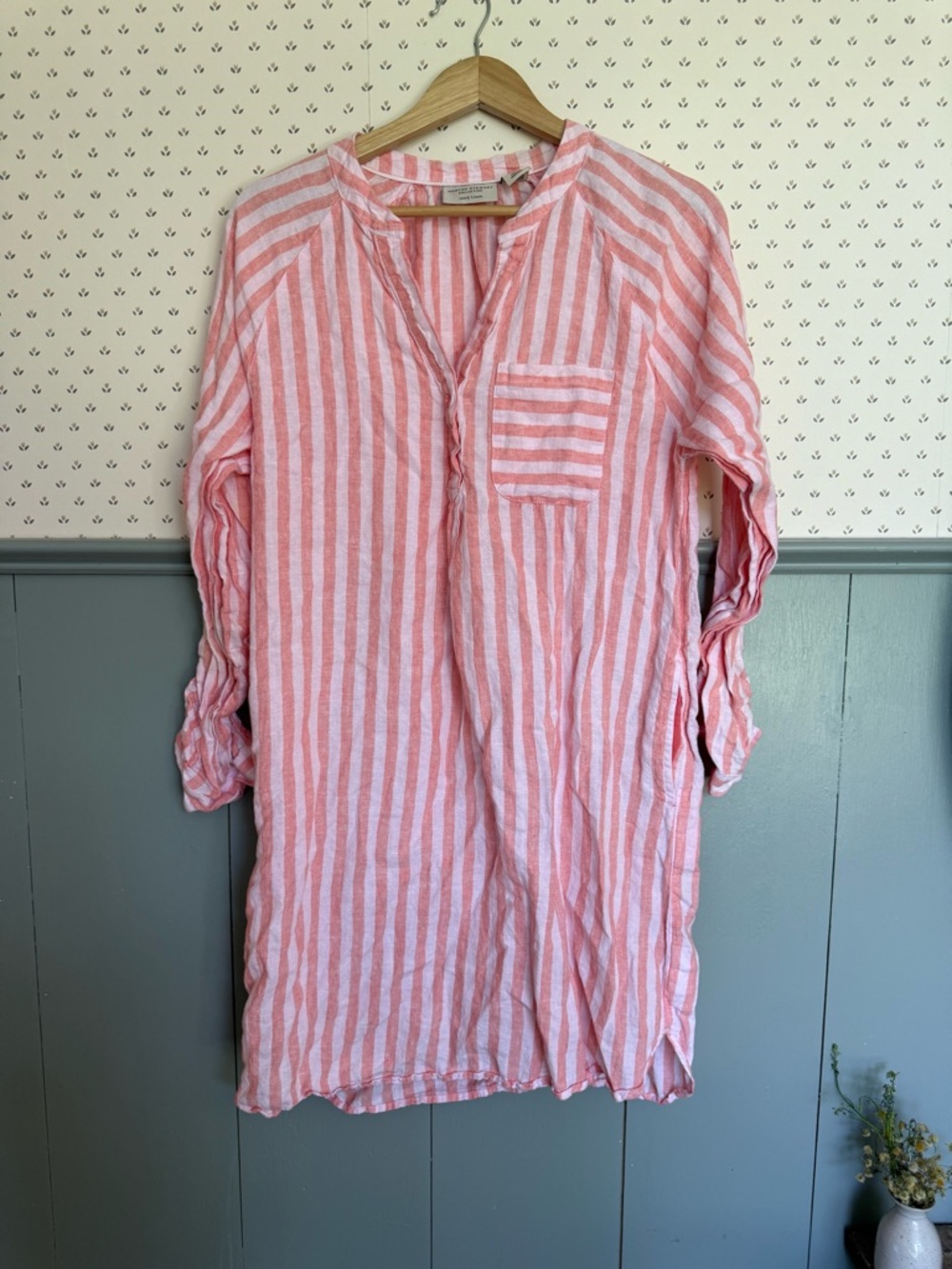 Martha Stewart 100% Linen Striped Long Sleeve Dress